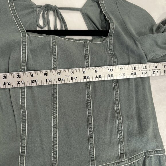 SO Green Square Neck Puff Sleeve Peplum Tie Back Top Women's XS - Picture 6 of 8